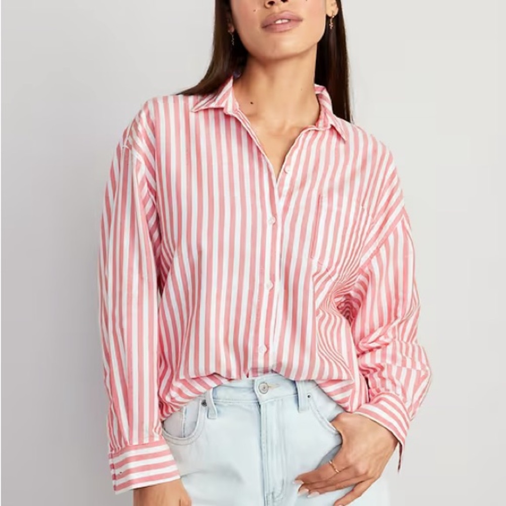 Pink and White Striped Button-Up Shirt